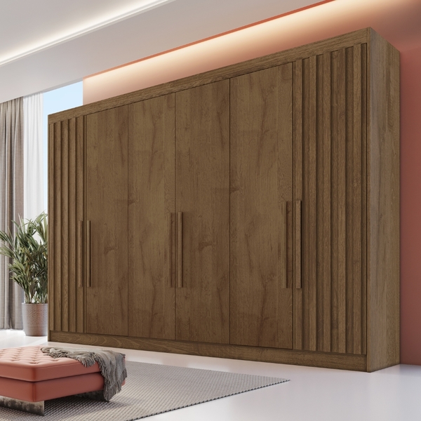 Guarda Roupa Casal Ripado 6 Portas 6 Gavetas Potente Móveis E