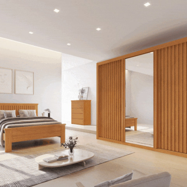 Guarda Roupa Casal Ripado Com Espelho 3 Portas 6 Gavetas - Pa