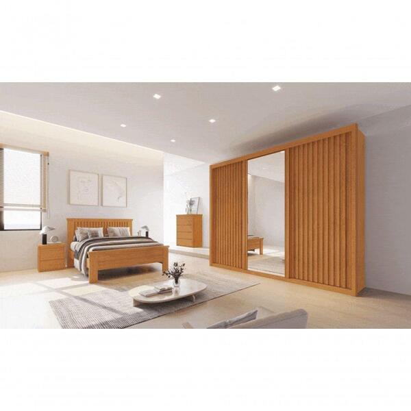 Guarda Roupa Casal Ripado Com Espelho 3 Portas 6 Gavetas Paci