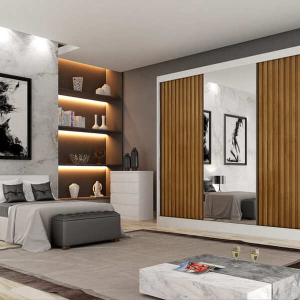 Guarda Roupa Casal Ripado Com Espelho 3 Portas 8 Gavetas - Ca