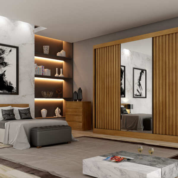 Guarda Roupa Casal Ripado Com Espelho 3 Portas 8 Gavetas - Ca