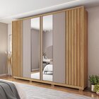 Guarda Roupa Casal Ripado Com Espelho 6 Portas 4 Gavetas E Pé