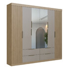 Guarda Roupa Casal Ripado Com Espelho 6 Portas 4 Gavetas Vega