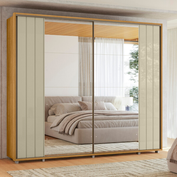 Guarda Roupa Casal Ripado Em Mdf 2 Portas De Correr Com Espel