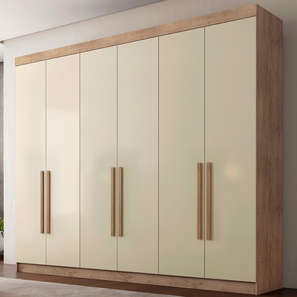 Guarda-roupa Casal Roma 6 Portas 4 Gavetas 100% Mdf Amêndoa/o
