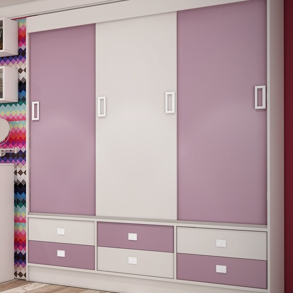 Guarda Roupa Casal Roupeiro 3 Portas De Correr 6 Gavetas Lilás