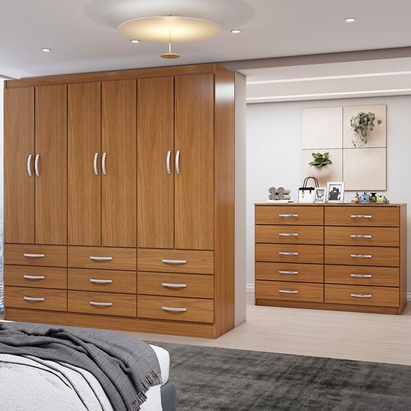 Guarda-roupa Casal Ruby 6 Portas 9 Gavetas Com Cômoda 10 Gave