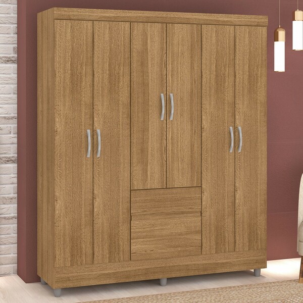 Guarda-roupa Casal San Diego 6 Portas 2 Gavetas Nature - Pano