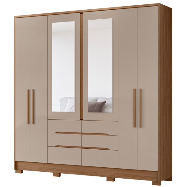 Guarda Roupa Casal San Francisco Com Espelho 6 Portas Carvalh