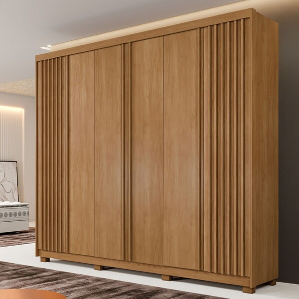 Guarda-roupa Casal San Remo 6 Portas 6 Gavetas Ripado Cinamom