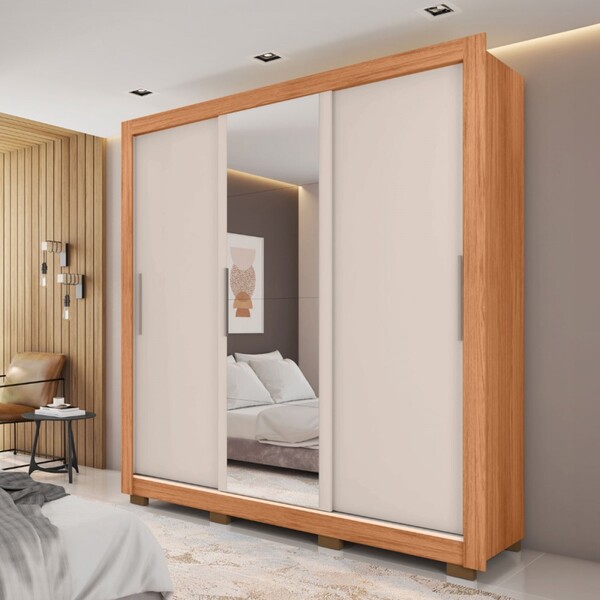 Guarda-roupa Casal Santiago 3 Portas 2 Gavetas Com Espelho Fr
