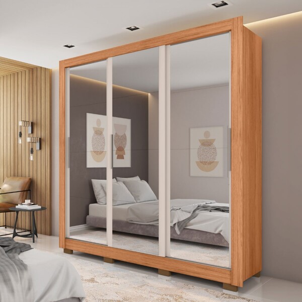 Guarda-roupa Casal Santiago 3 Portas 2 Gavetas Espelhado Frei