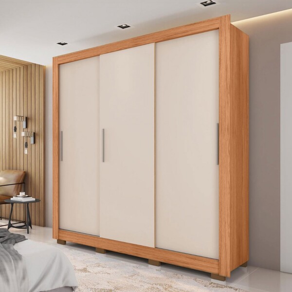 Guarda-roupa Casal Santiago 3 Portas 2 Gavetas Freijo/off Whi