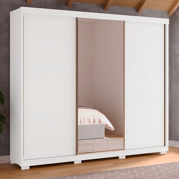Guarda-roupa Casal Selaron 3 Portas 6 Gavetas Espelho Branco