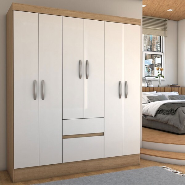 Guarda-roupa Casal Sena Slim 6 Portas 2 Gavetas Amêndola Touc
