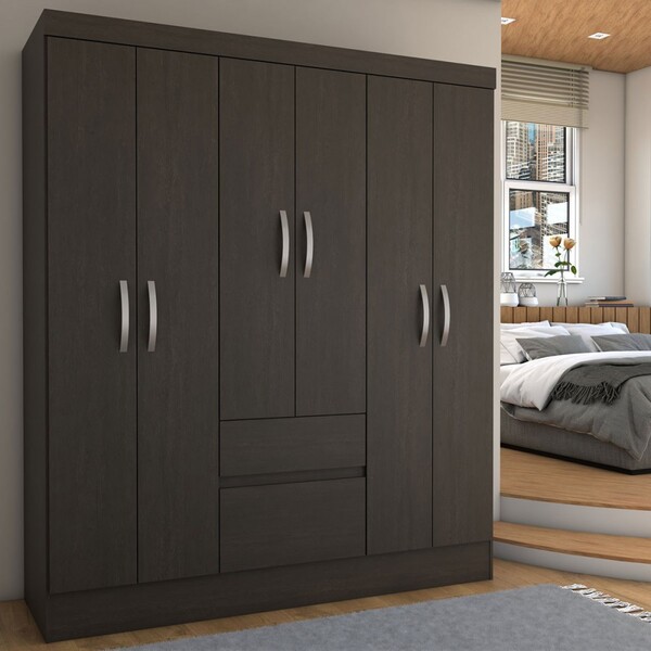 Guarda-roupa Casal Sena Slim 6 Portas 2 Gavetas Ébano - Panor