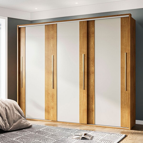 Guarda-roupa Casal Sevilha 3 Portas 4 Gavetas Flex Freijó/off