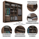 Guarda Roupa Casal Sevilha 3 Pts Corre 6 Gav C/ Esp