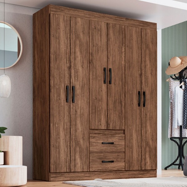 Guarda-roupa Casal Sidney 6 Portas 2 Gavetas Castanho - Dorip