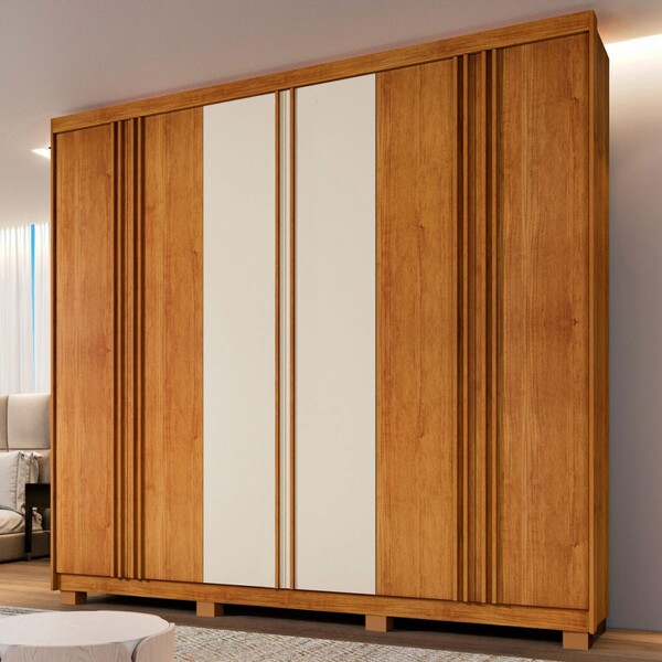 Guarda-roupa Casal Singapura 6 Portas 4 Gavetas Ripado Cinamo