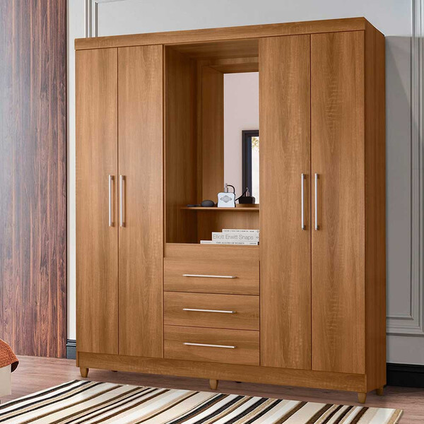Guarda Roupa Casal Síria  Com 4 Portas E 3 Gavetas Externas R