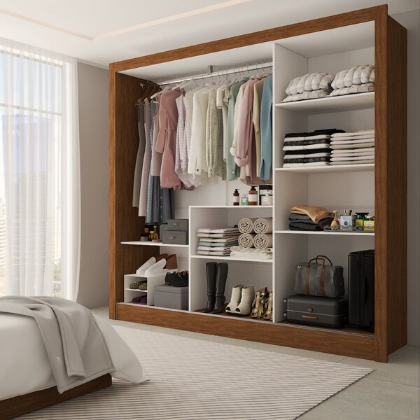 Guarda-roupa Casal Sophia Slim 3 Portas Com Espelho Cinamomo