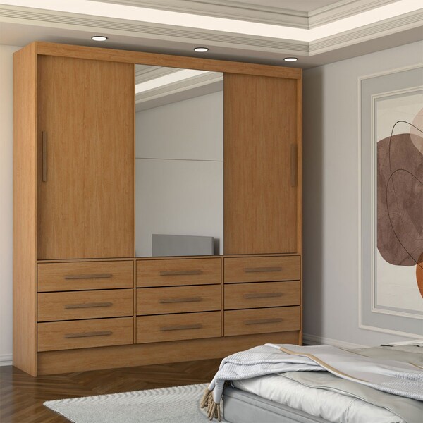Guarda-roupa Casal Taylor Plus 3 Portas 9 Gavetas Com Espelho