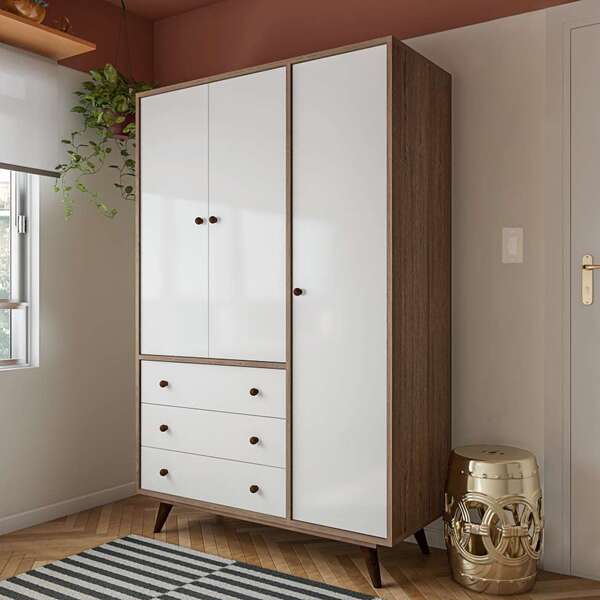 Guarda-roupa Casal Thomé 3 Pt 3 Gv Rustik Carvalho E Branco