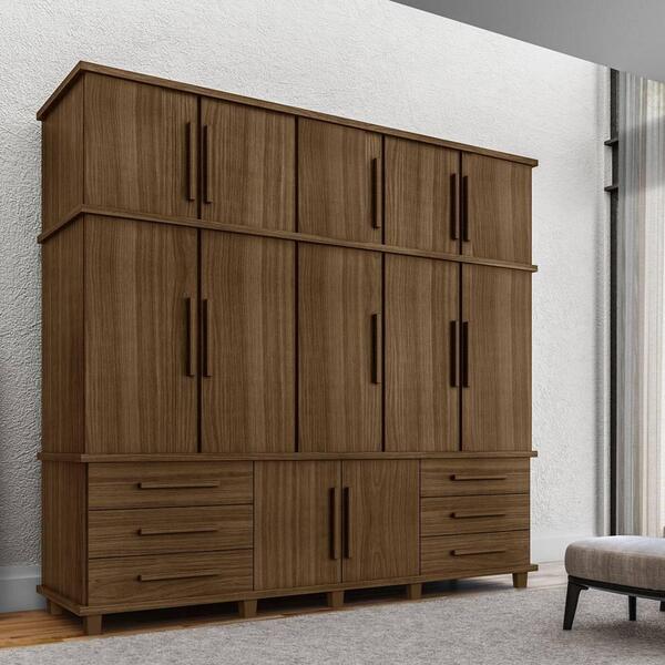 Guarda Roupa Casal Triplex 12 Portas 6 Gavetas Londres Amendoa