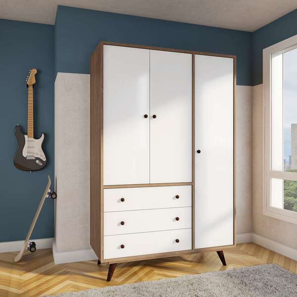 Guarda-roupa Casal Ubá 3 Pt 3 Gv Rustik Carvalho E Branco