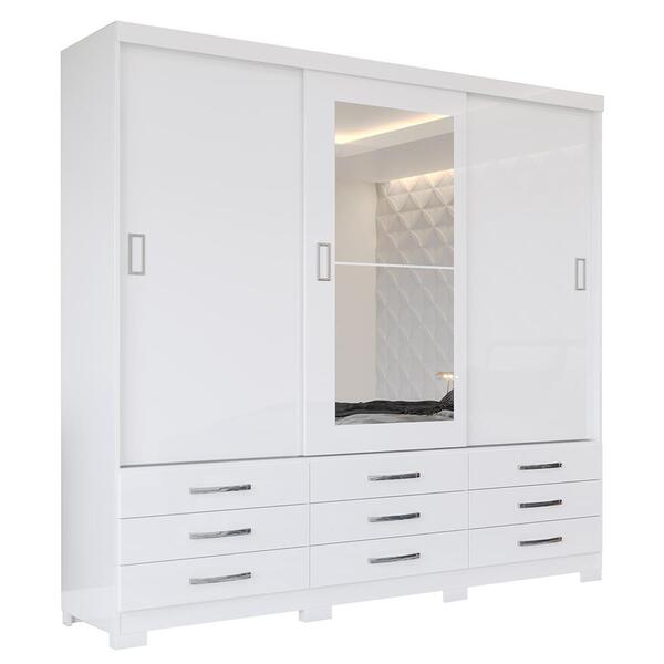 Guarda Roupa Casal Uran 3 Portas Deslizantes Com Espelho - Mó