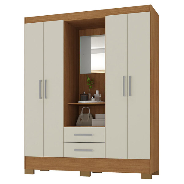 Guarda Roupa Casal Valenca 4 Portas 2 Gavetas Cinamomo/ Off W