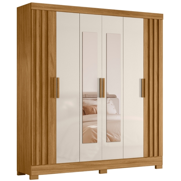 Guarda Roupa Casal Valença Com Espelho 6 Portas Freijó Off Wh