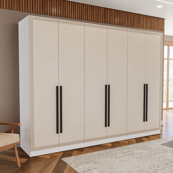 Guarda-roupa Casal Valência 6 Portas 4 Gavetas Branco/creme -