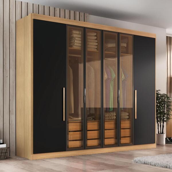 Guarda Roupa Casal Valencia 6 Portas 6 Gav C/ Vidro Reflecta