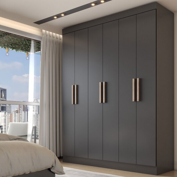 Guarda-roupa Casal Valparaíso  6 Portas 2 Gavetas Preto - Pan