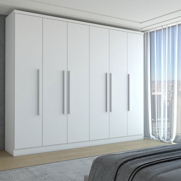 Guarda-roupa Casal Velar 6 Portas 4 Gavetas Neve - Panorama M