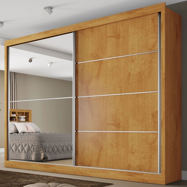 Guarda-roupa Casal Verona 2 Portas 4 Gavetas Espelhado Peroba
