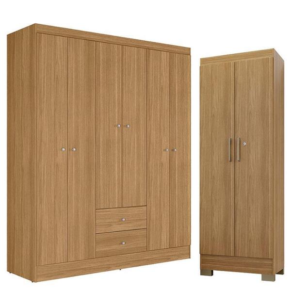 Guarda Roupa Casal Versa 6 Portas Com Armário Multiuso Luna Freijó