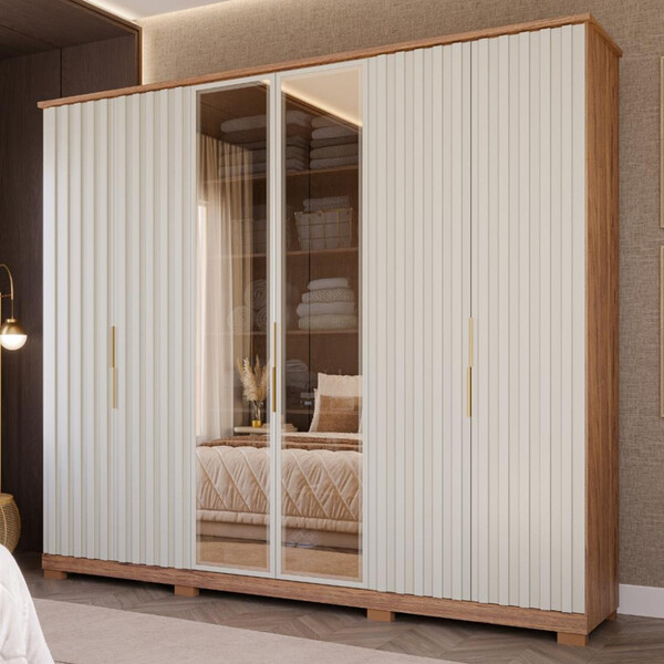 Guarda Roupa Casal Vidro Reflecta 6 Portas 6 Gavetas La Belle