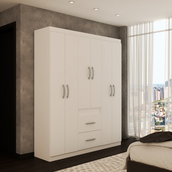 Guarda-roupa Casal Zeus 6 Portas 2 Gavetas Branco - Pnr Móveis