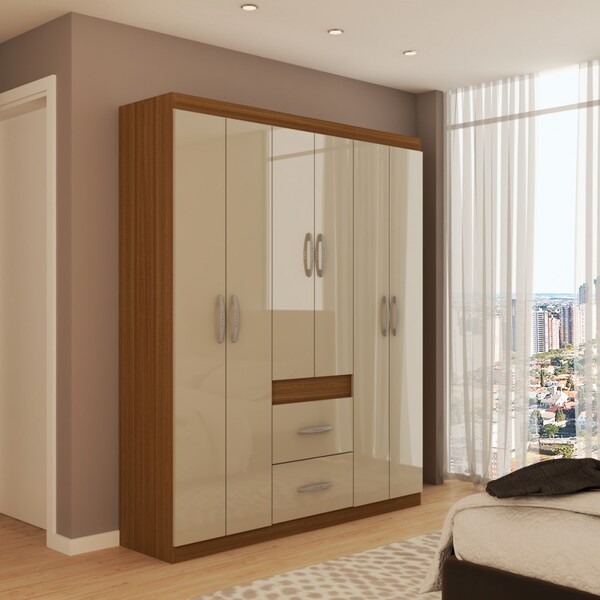 Guarda-roupa Casal Zeus 6 Portas 2 Gavetas Castanho/off White