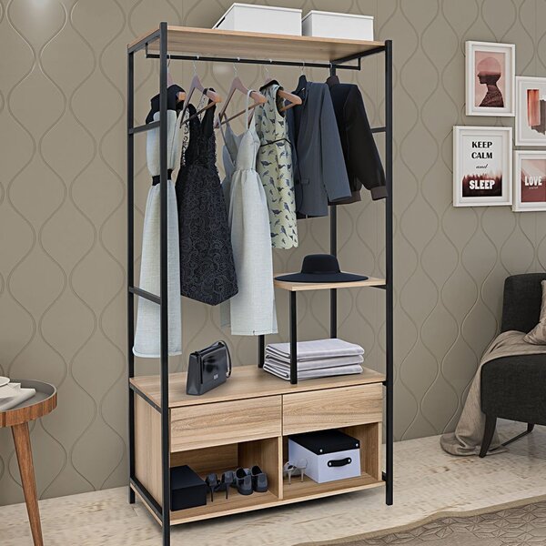 Guarda Roupa Closet 2 Gavetas 2 Nichos Madri  Carvalho Montre