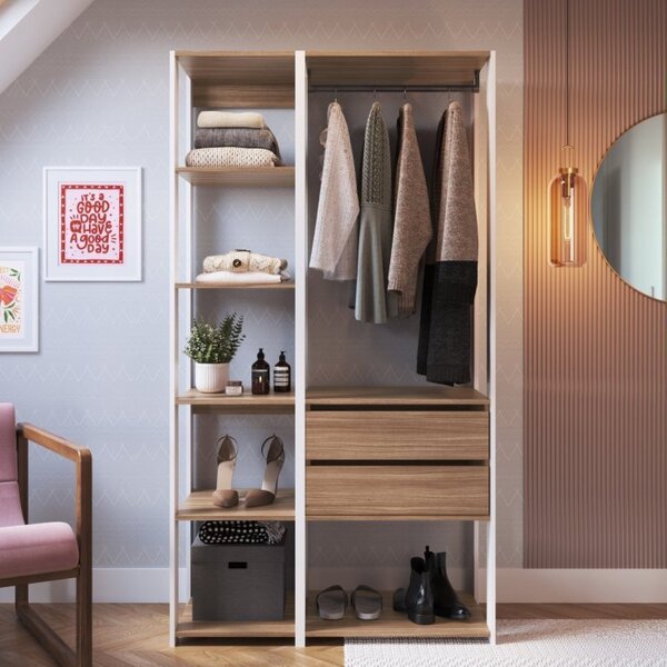 Guarda Roupa Closet 2 Peças Com 1 Cabideiros 2 Gavetas E 6 Ni