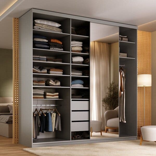 Guarda-roupa Closet Casal 100% Mdf Bp 208cm Com 1 Porta Espelho 3 ...