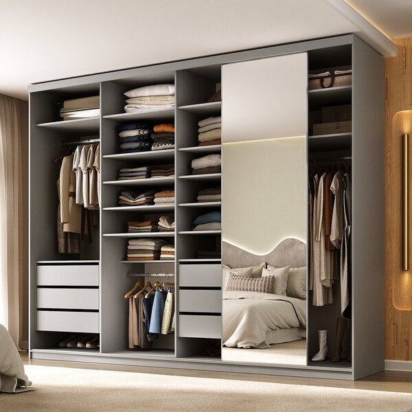 Guarda-roupa Closet Casal 100% Mdf Bp 277,7cm Com 1 Porta Espelho
