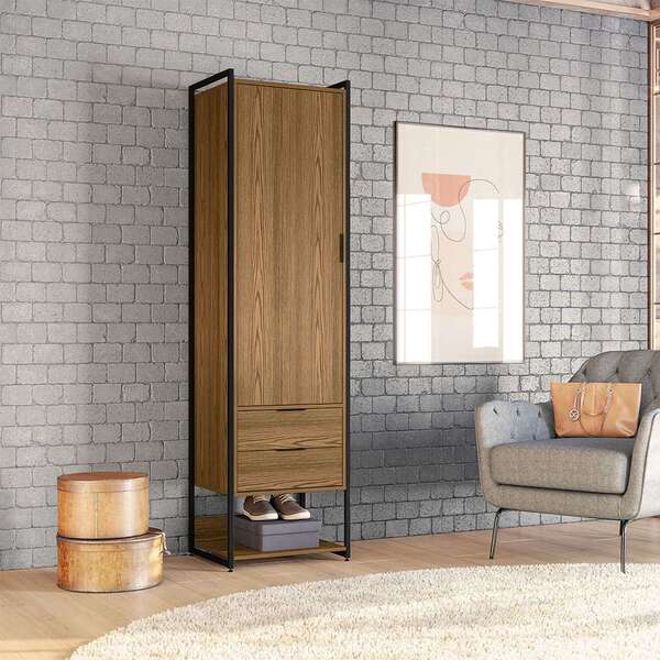 Guarda-roupa Closet Industrial Mital 1 Pt 2 Gv Conhaque E Pre