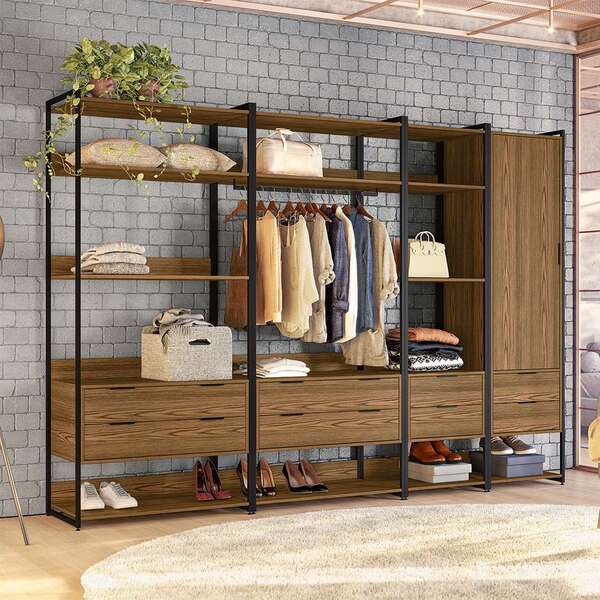 Guarda-roupa Closet Industrial Mital 1 Pt 8 Gv Conhaque E Pre