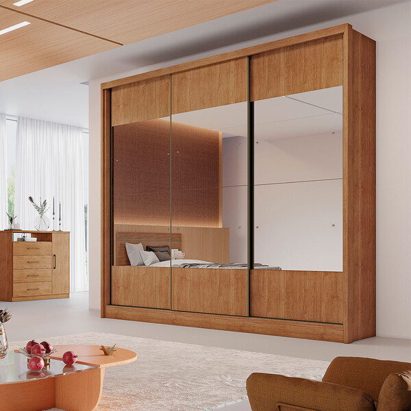 Guarda Roupa Coliseu 3 Portas 6 Gavetas Com Espelho Clic Móve