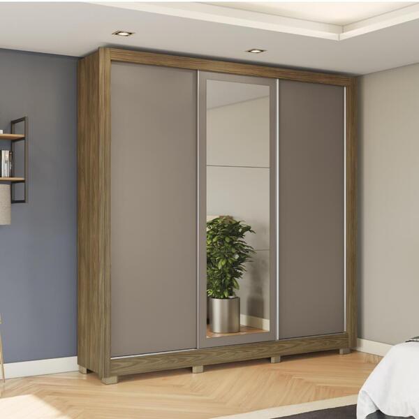 Guarda Roupa Com 3 Portas De Correr E 2 Gavetas E Espelho - N